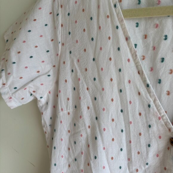 WARES Olliella Womens Shirt Dress‎ V-Neck Short Sleeve Polka Dot White SZ Medium - Picture 2 of 6